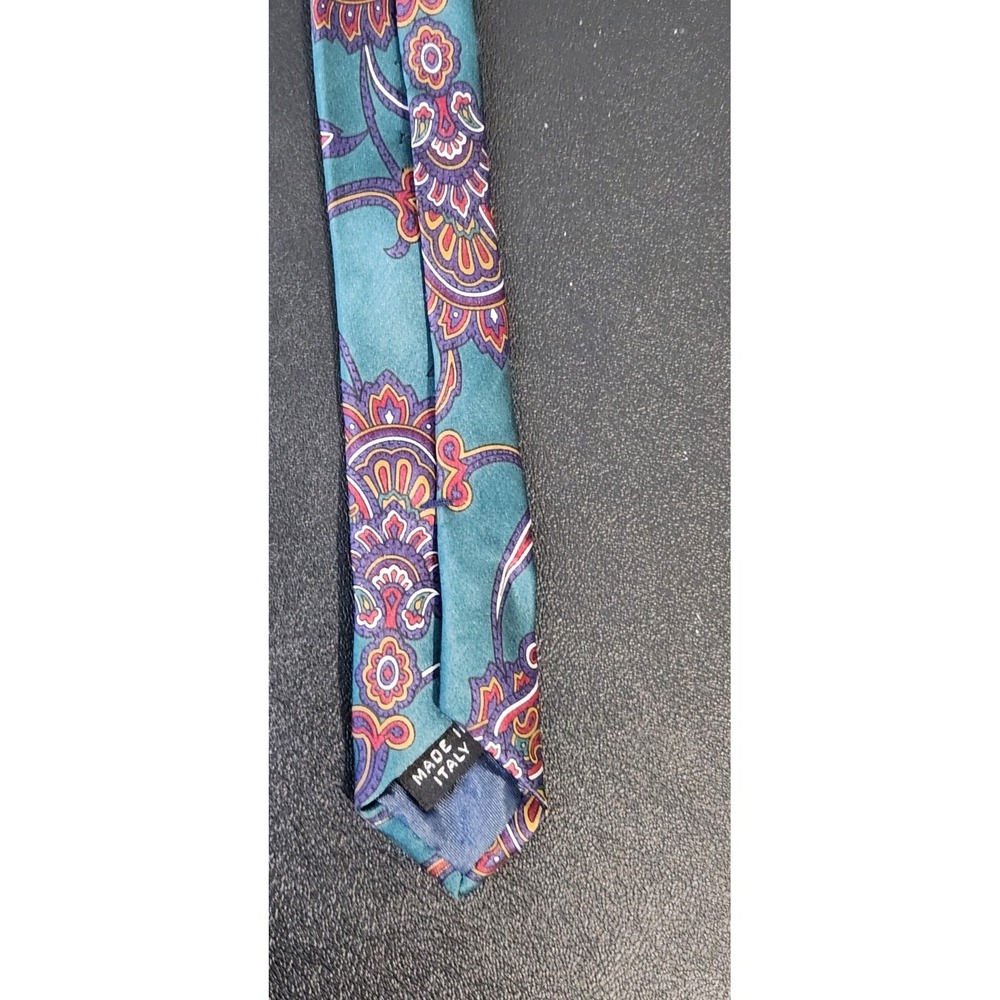 Ted Lapidus 100% Silk Paisley Tie – Teal Purple‎ Orange Pattern – 61" Italy - Picture 7 of 8